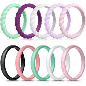 Comfortable 10 Colorful Silicone Rings - Perfect Birthday & Mother's Day Gift